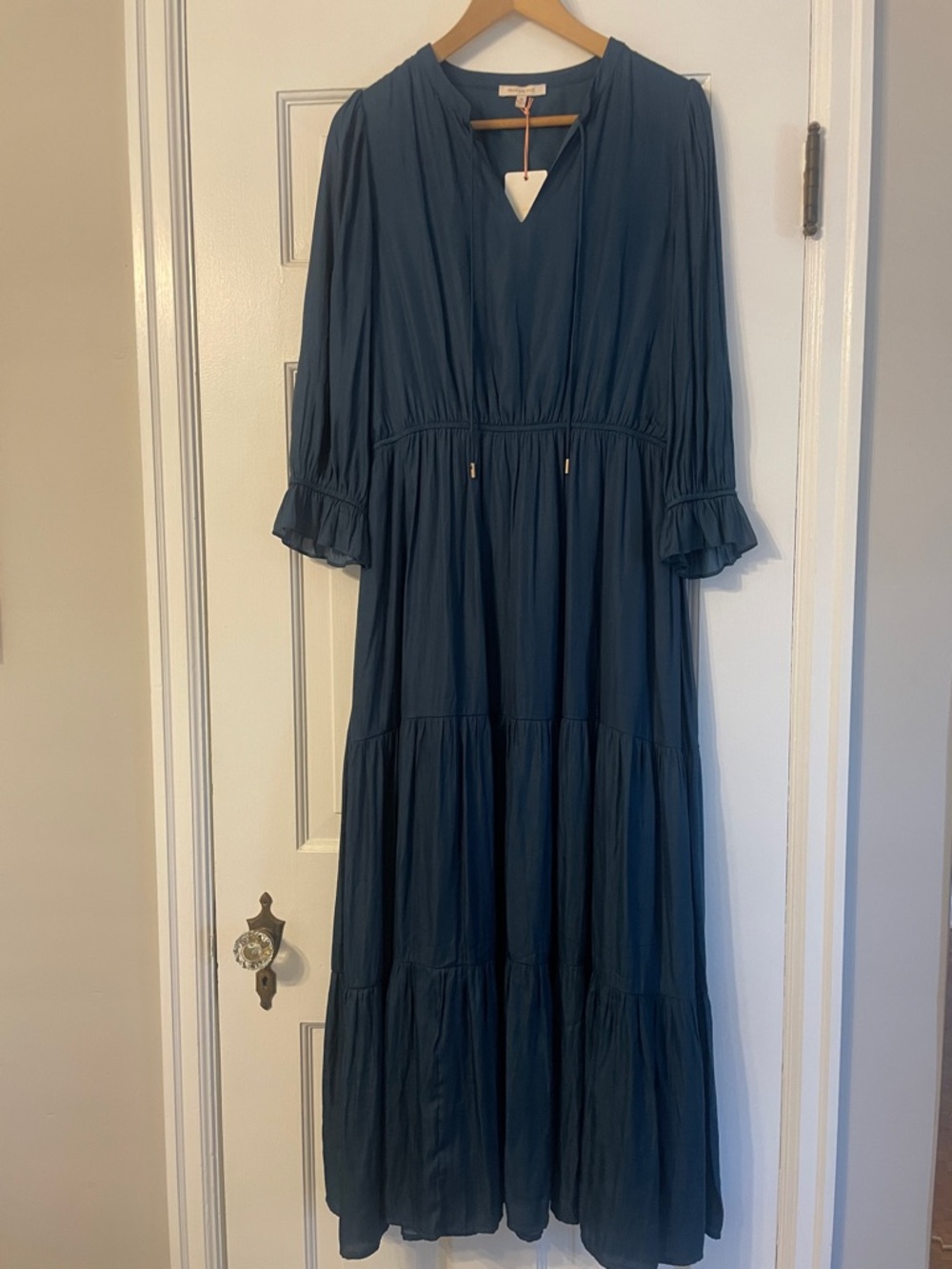 Long Tiered V-Neck Maxi Dress - Deep Teal